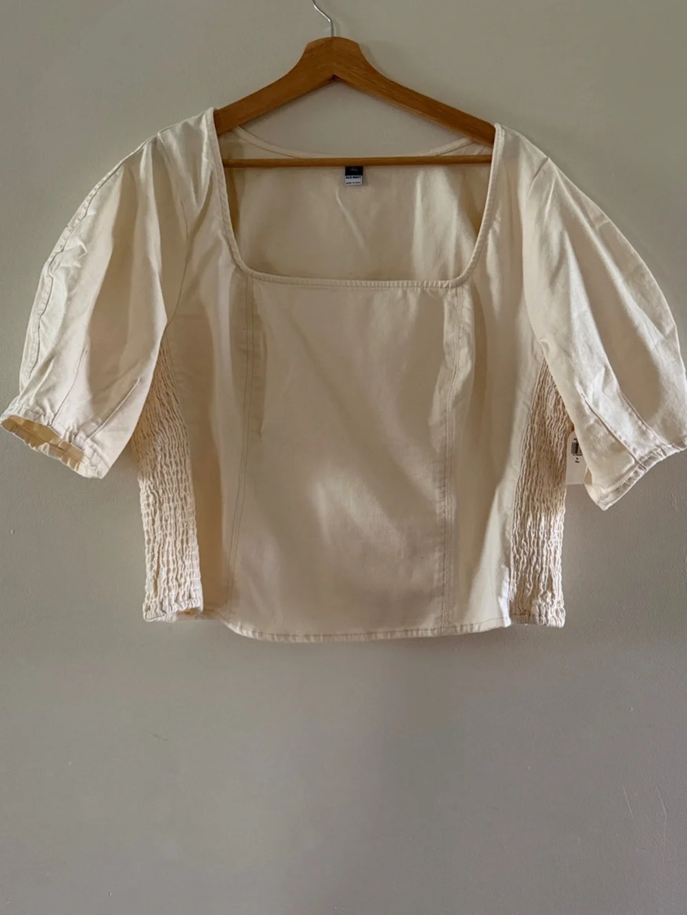 Women's Cream Square-Neck Puff Sleeve denim Top